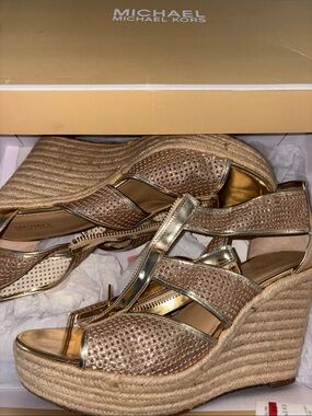 Michael Kors Gold Wedge Espadrille Sandals
